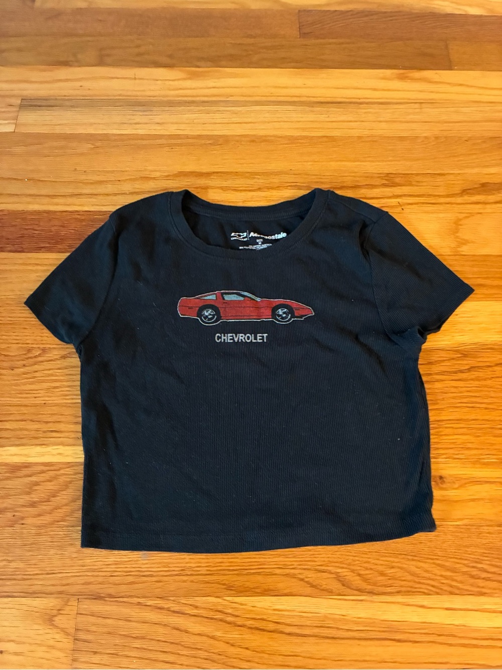 Aeropostale Black Crop Top with Red Car Graphic